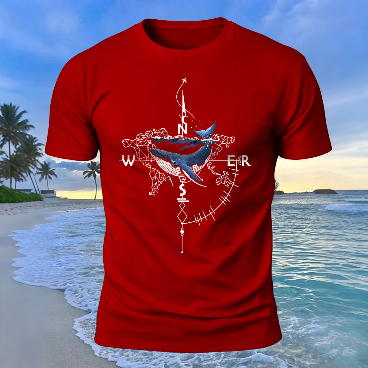 Creative Whale Compass Print 100% Cotton Soft-Touch T-Shirt
