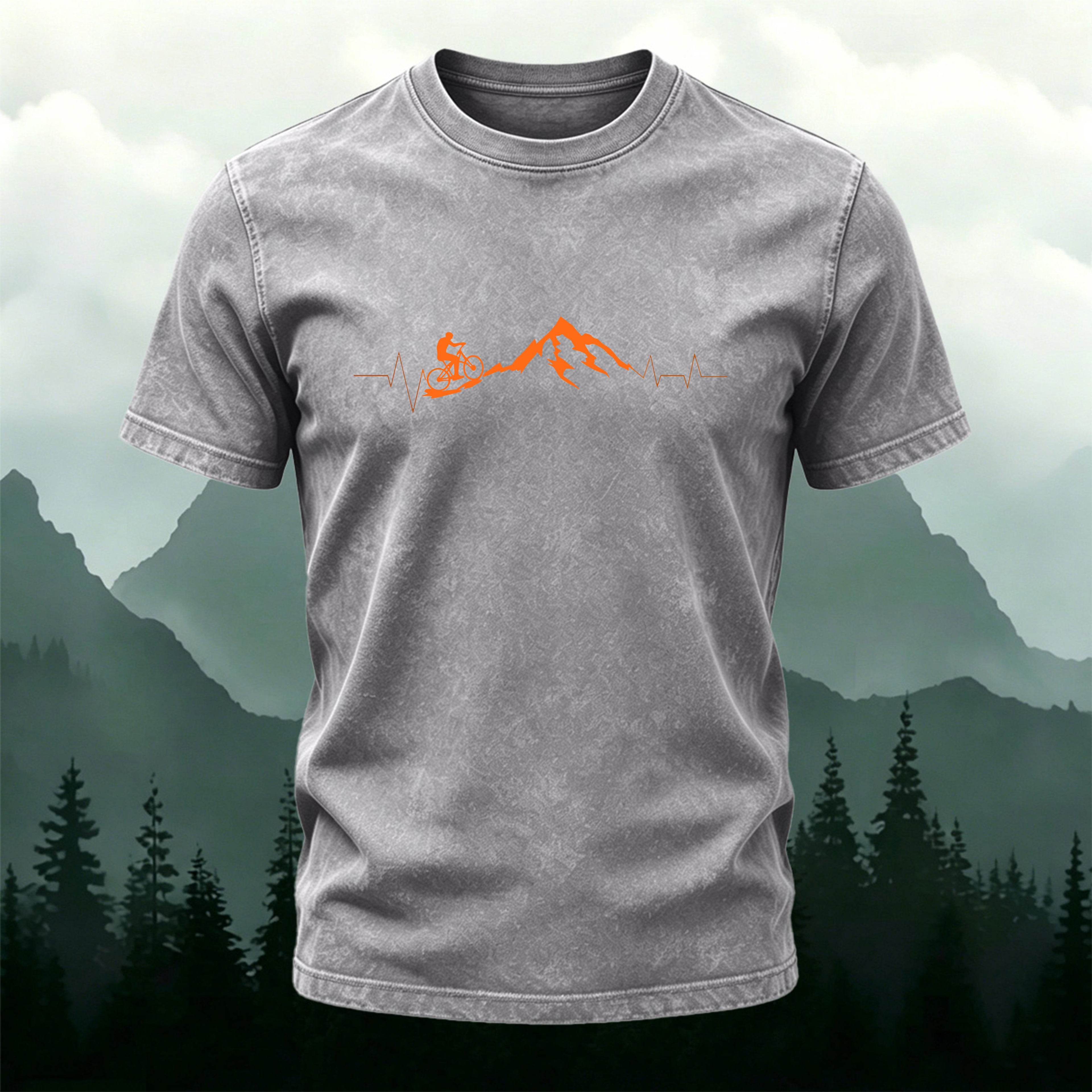 Outdoor Cyclist Print Casual Washed Cotton T-Shirt