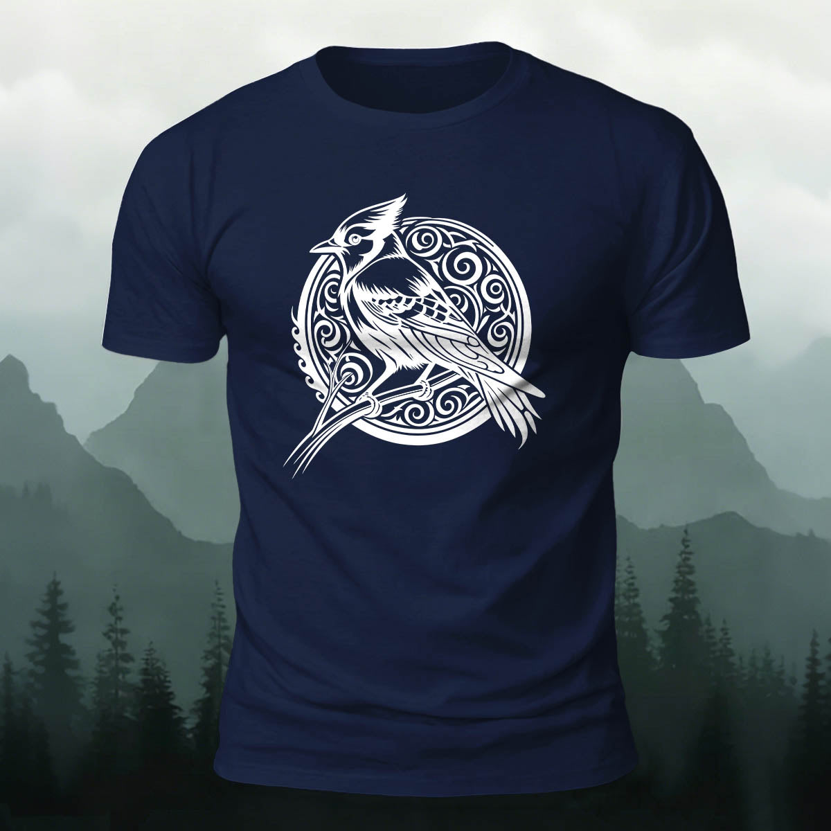 Vintage Bird Circle Print Versatile Cotton T-Shirt