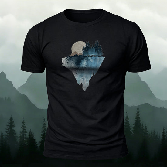 Natural Scenery Print Breathable Material Casual T-Shirt Black