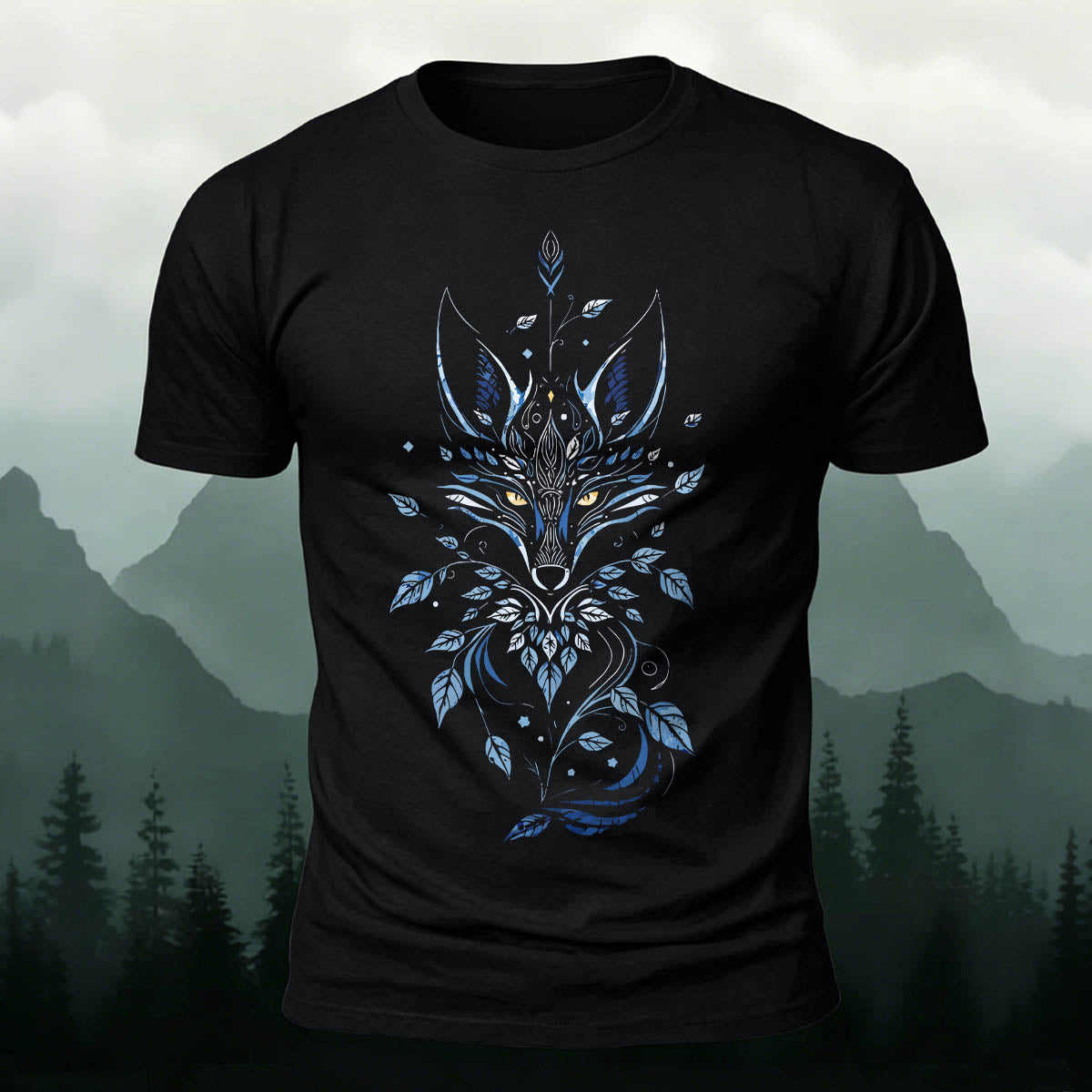 Fox Mythology Totem Print 100% Cotton T-Shirt