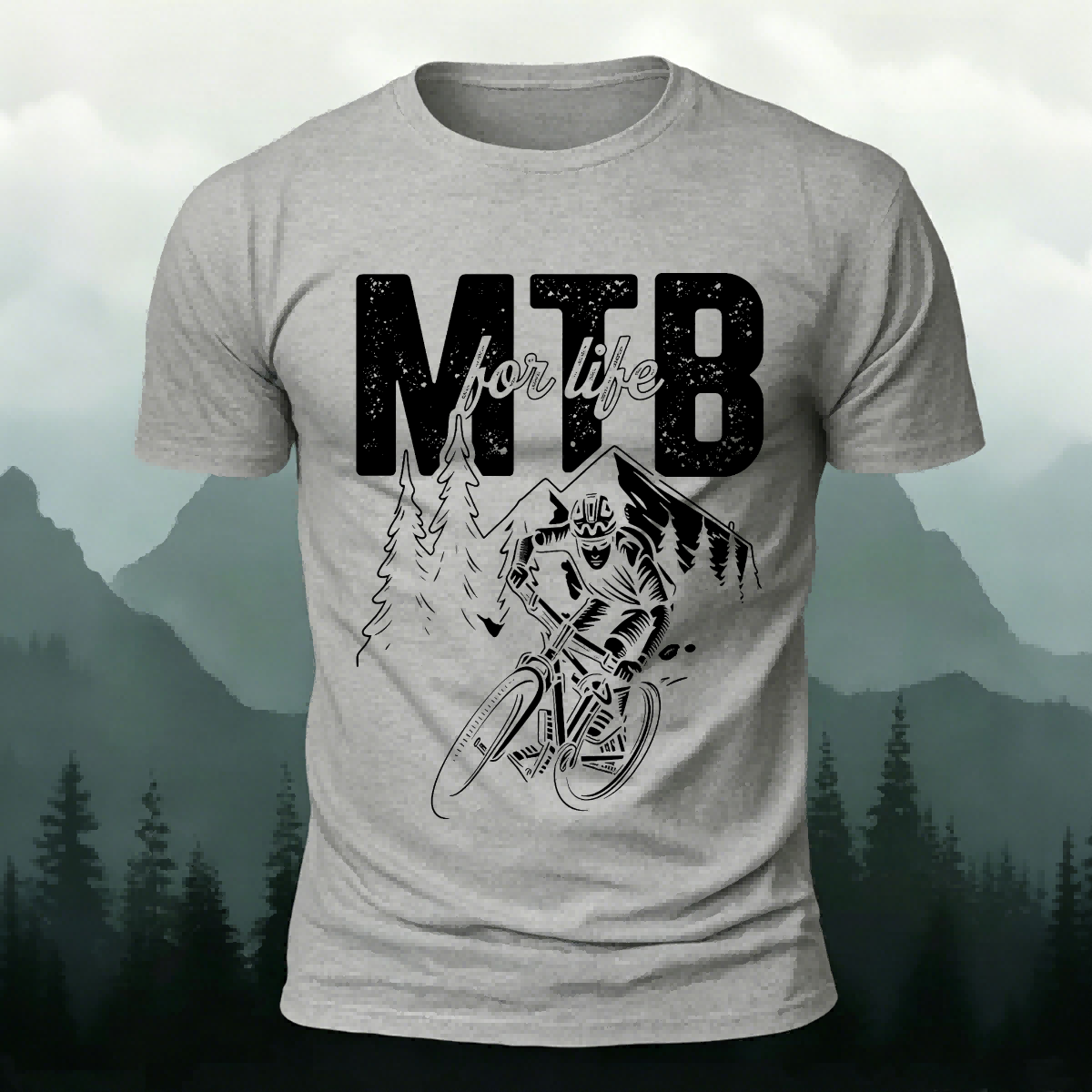 Cycling Life Print Soft-touch Feel Casual T-Shirt Grey