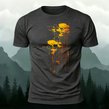 Artistic Trees Pattern Breathable Material Casual T-Shirt Dark grey