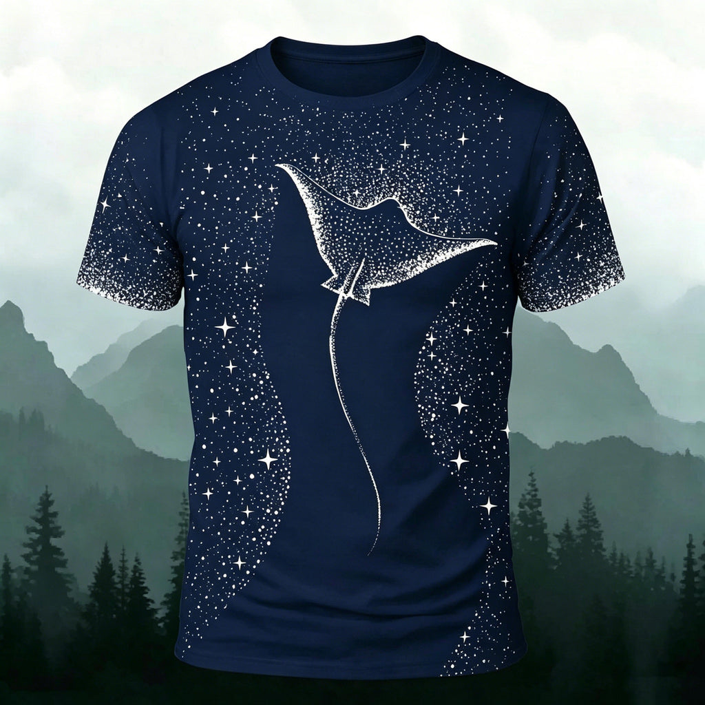 Starry Sky and Deep Sea Print Casual T-Shirt