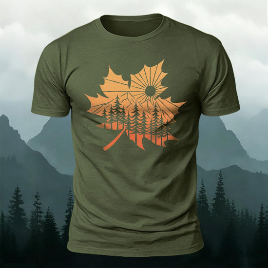 Maple Leaf Pattern Premium Cotton T-Shirt AMG
