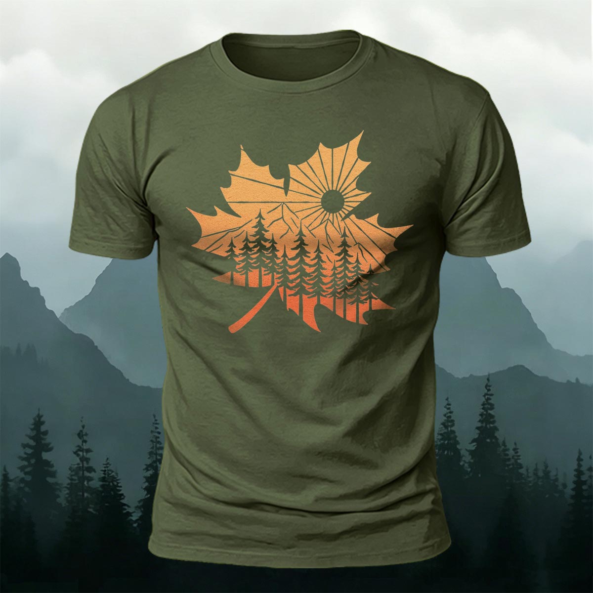 Maple Leaf Pattern Premium Cotton T-Shirt AMG