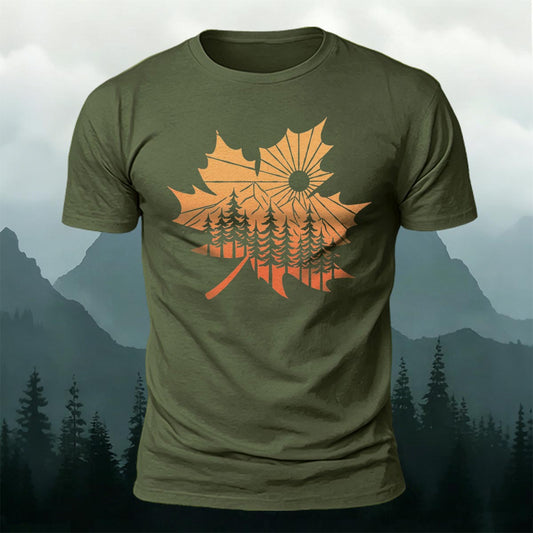 Maple Leaf Pattern Premium Cotton T-Shirt AMG