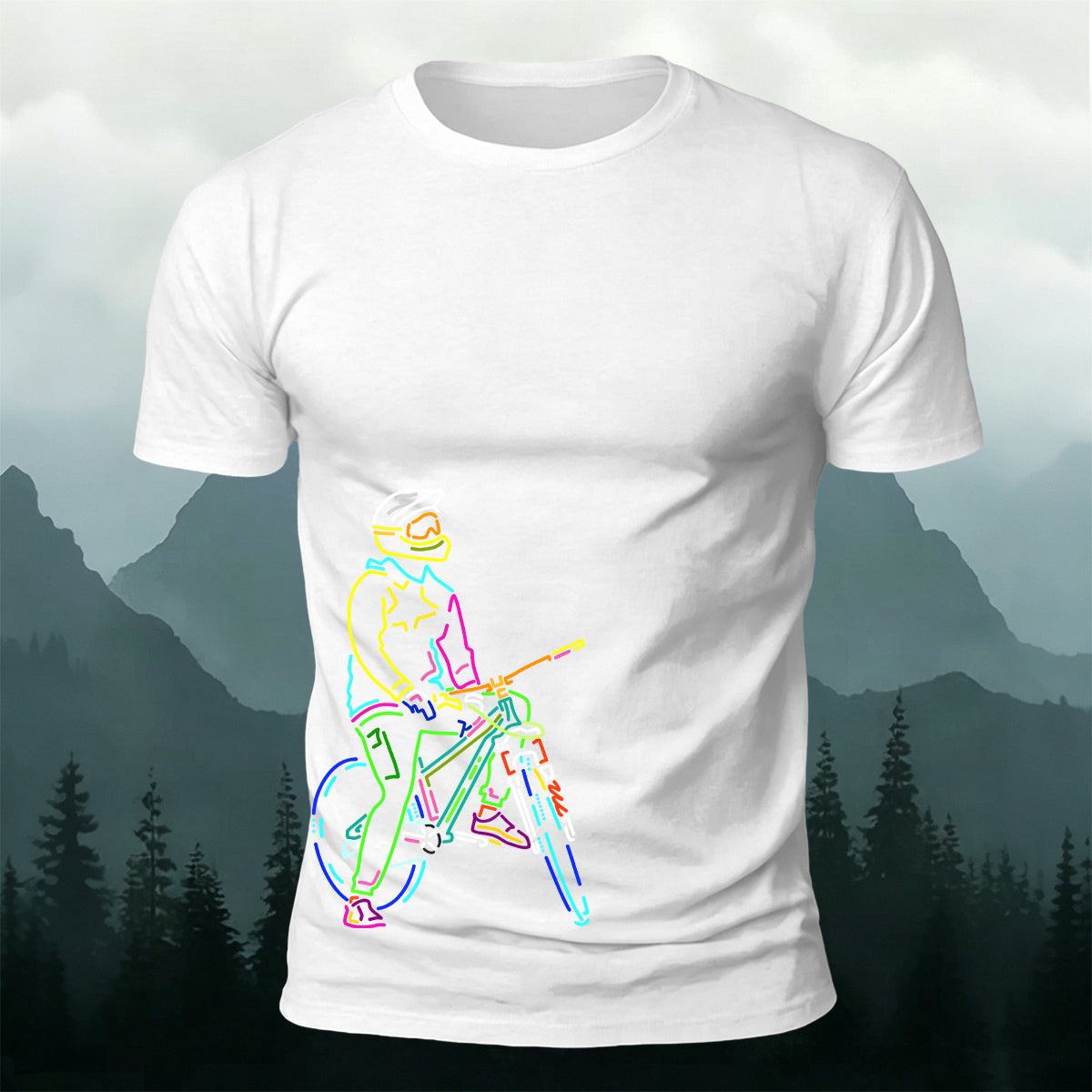 Colorful Lines Cycling Series Printed Cotton T-Shirt