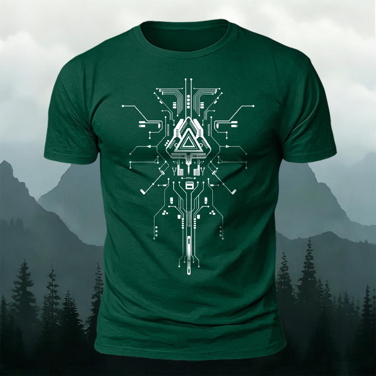 Mechanical Print Casual Combed Cotton T-Shirt