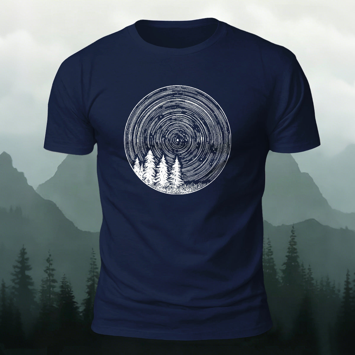 Circular Pattern Print Minimalist Breathable Material T-shirt navy