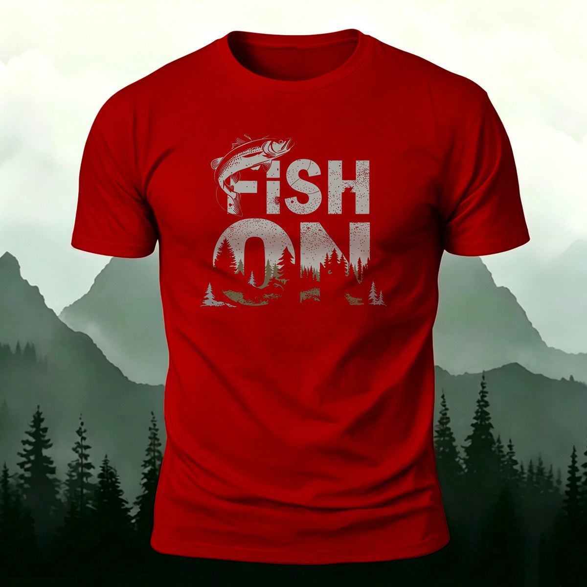 Fish on Art Print Cotton Outdoor Casual T-Shirt