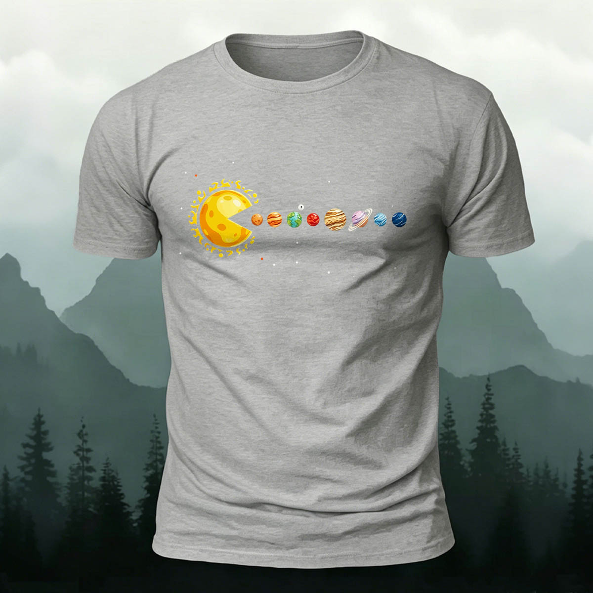 Fun Solar System Print Casual 100% Cotton T-Shirt