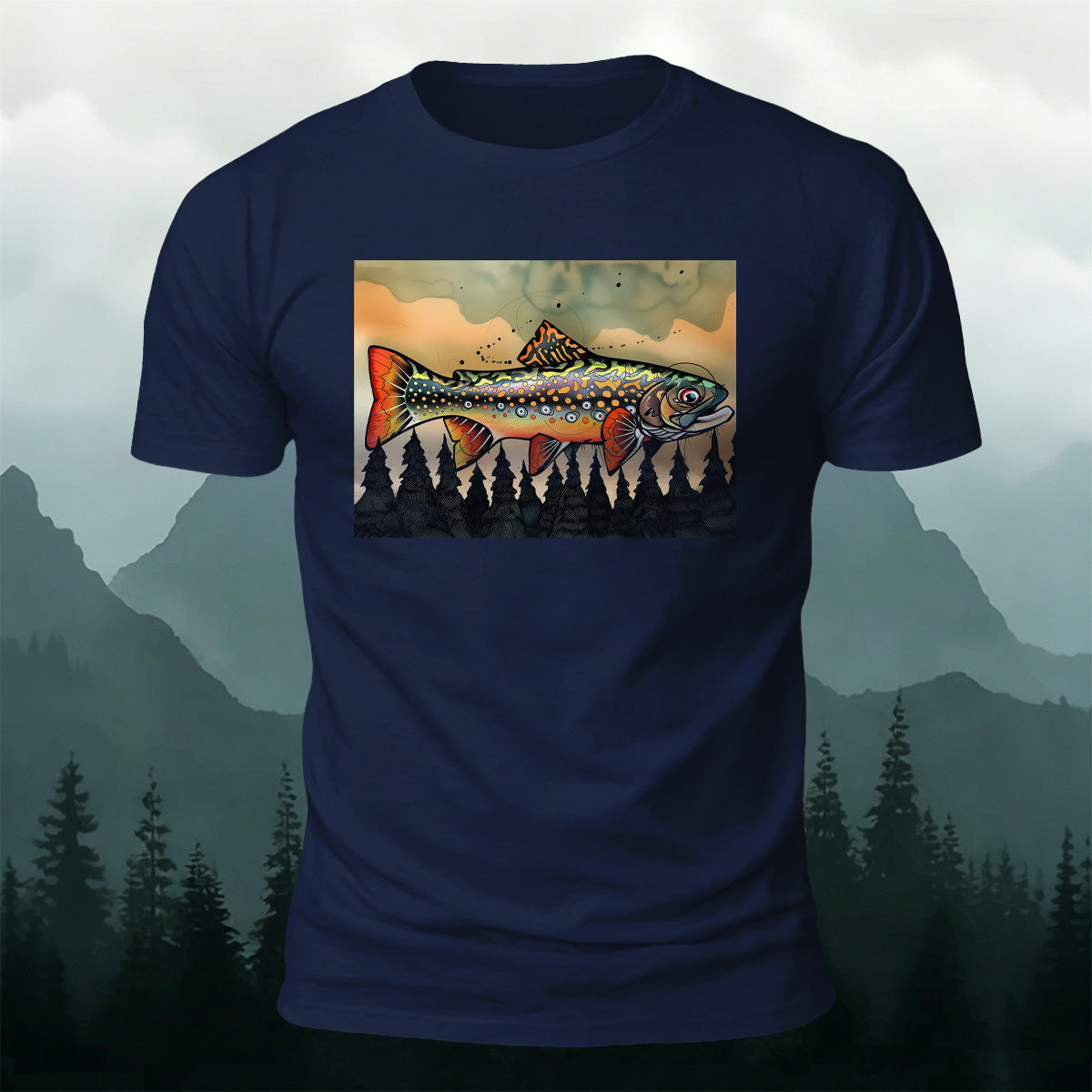 Oil Painting Fish Print Vintage Premium Cotton T-Shirt