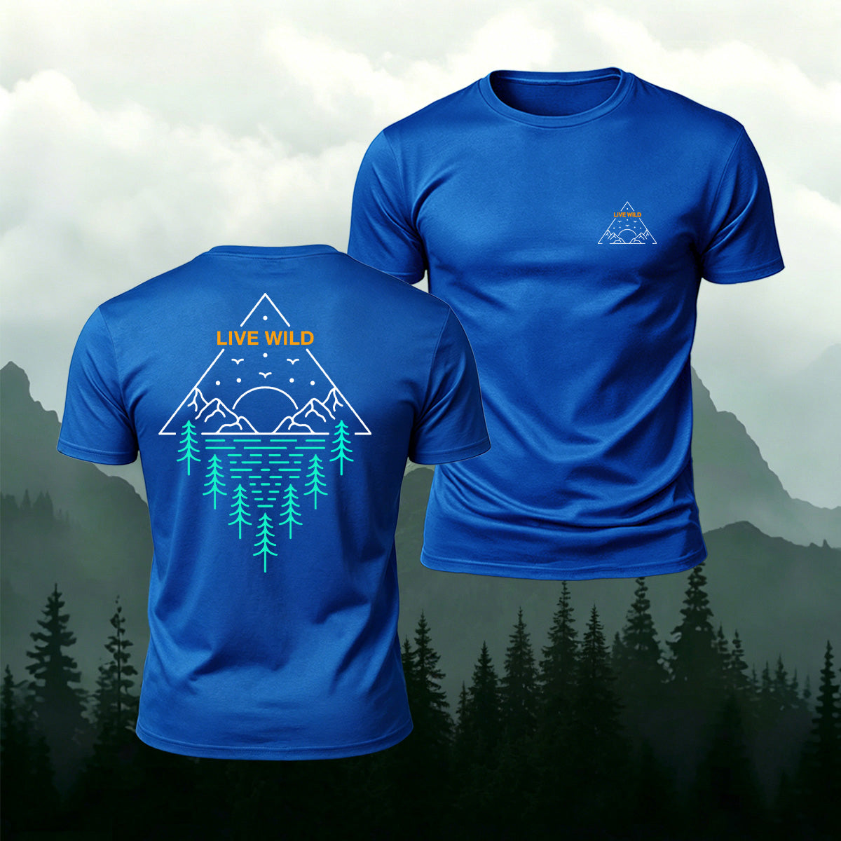 Outdoor Pattern Minimalist Trendy Premium Cotton Tee Blue