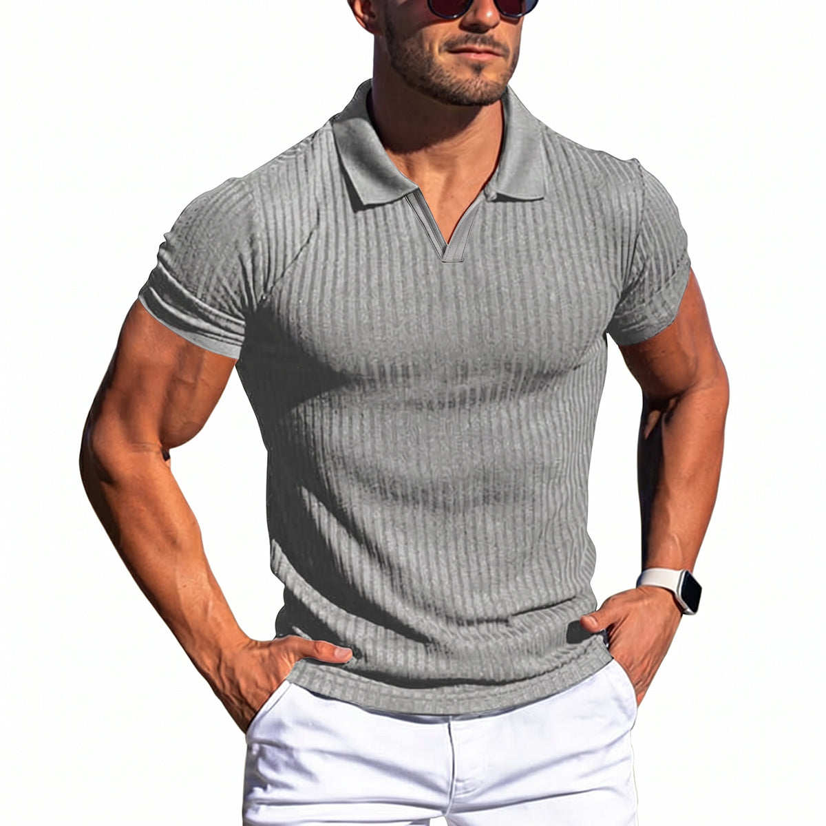 Vertical Stripe Casual Short-Sleeve Polo Shirt