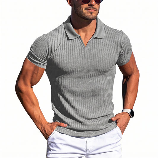 Vertical Stripe Casual Short-Sleeve Polo Shirt