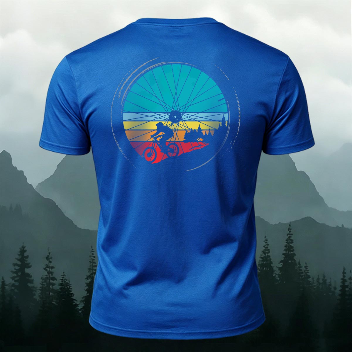 Cycling Wheel Pattern Outdoor Breathable Casual T-shirt Blue