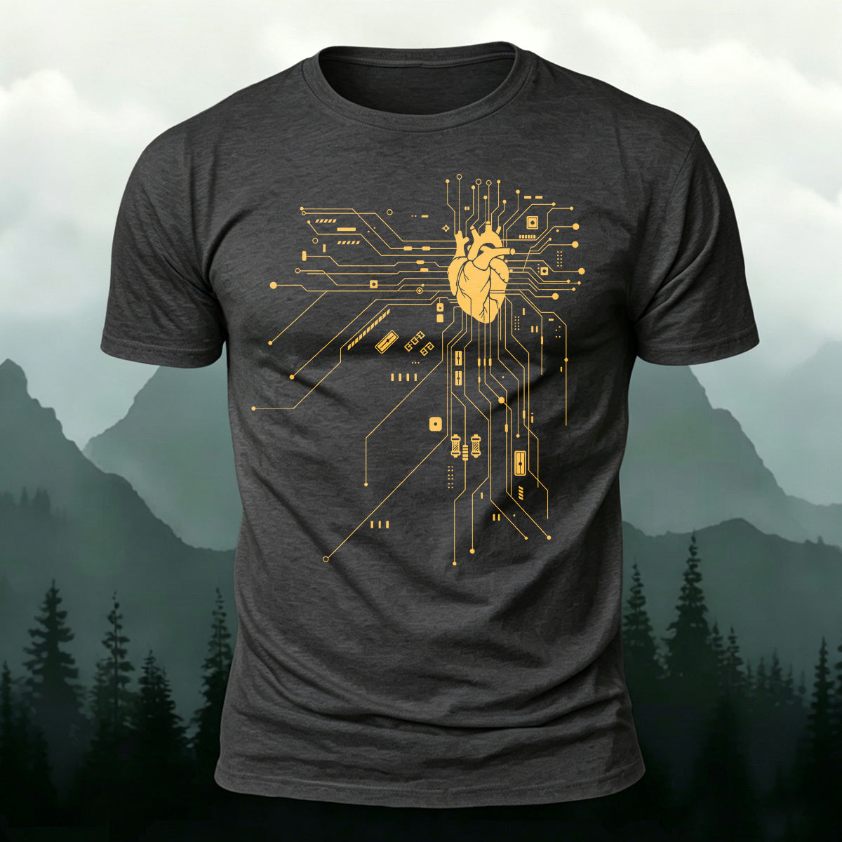Creative Heart Pattern Combed Cotton T-Shirt Dark grey