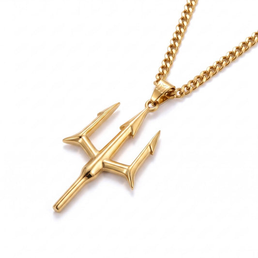 Stainless Steel Trident Casual Pendant Necklace