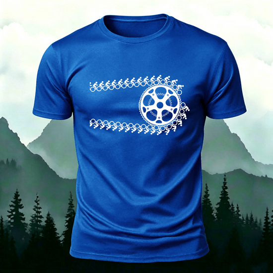 Artistic Cycling Pattern Outdoor Style Skin-Friendly T-Shirt Blue