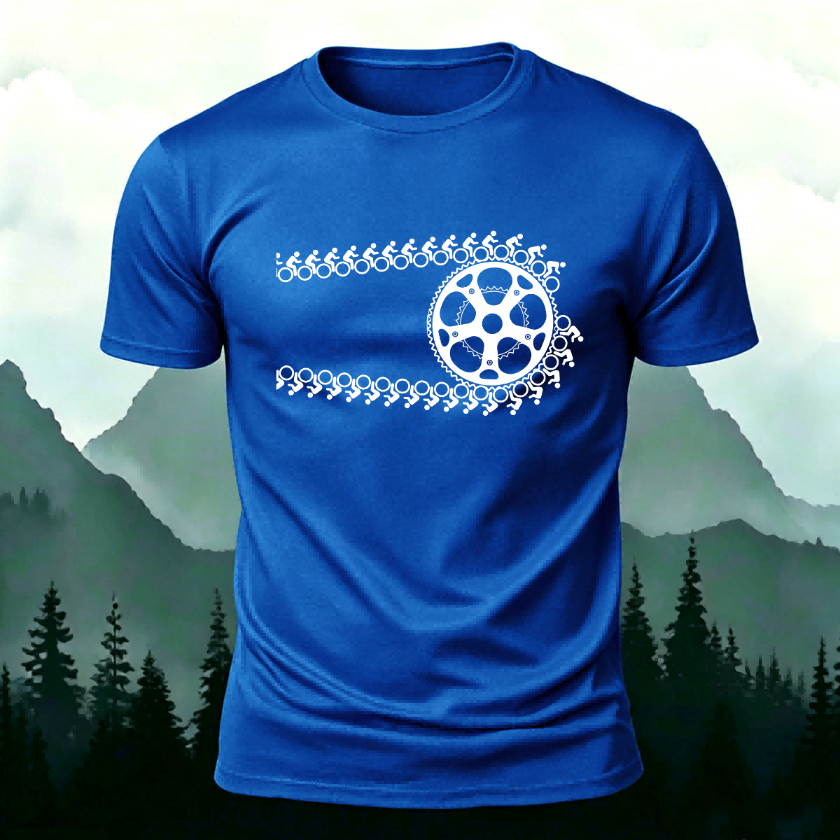 Artistic Cycling Pattern Outdoor Style Skin-Friendly T-Shirt Blue