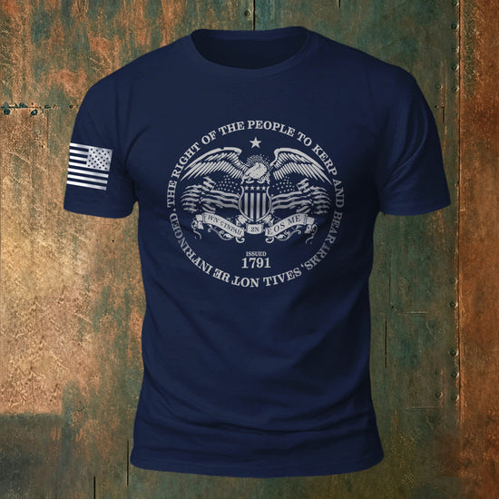 Memorial Print American-Style Casual Cotton T-Shirt Navy