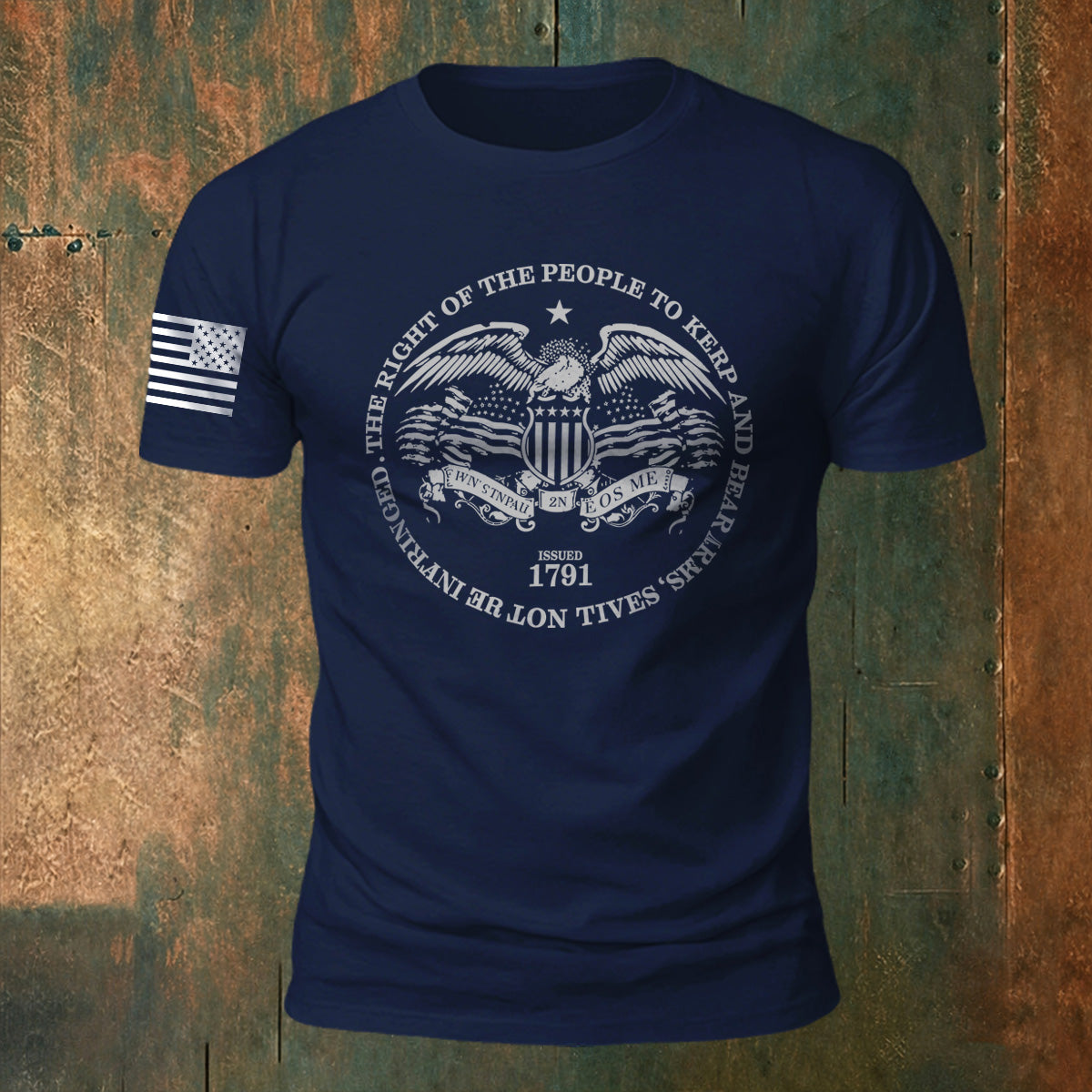 Memorial Print American-Style Casual Cotton T-Shirt Navy