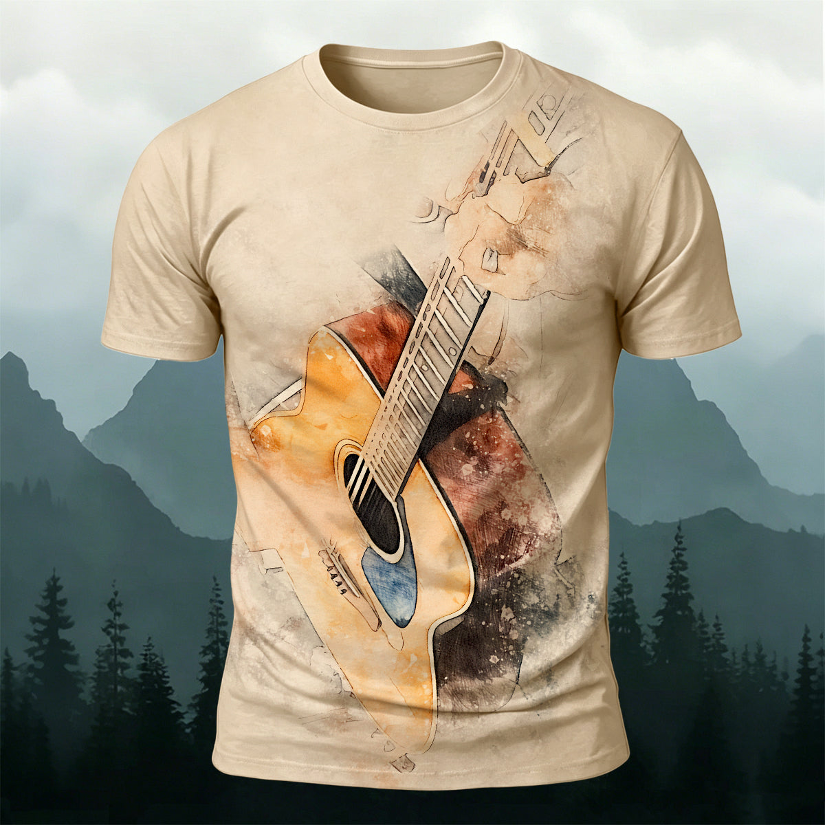 Guitar Print Vintage Distressed Trendy T-Shirt