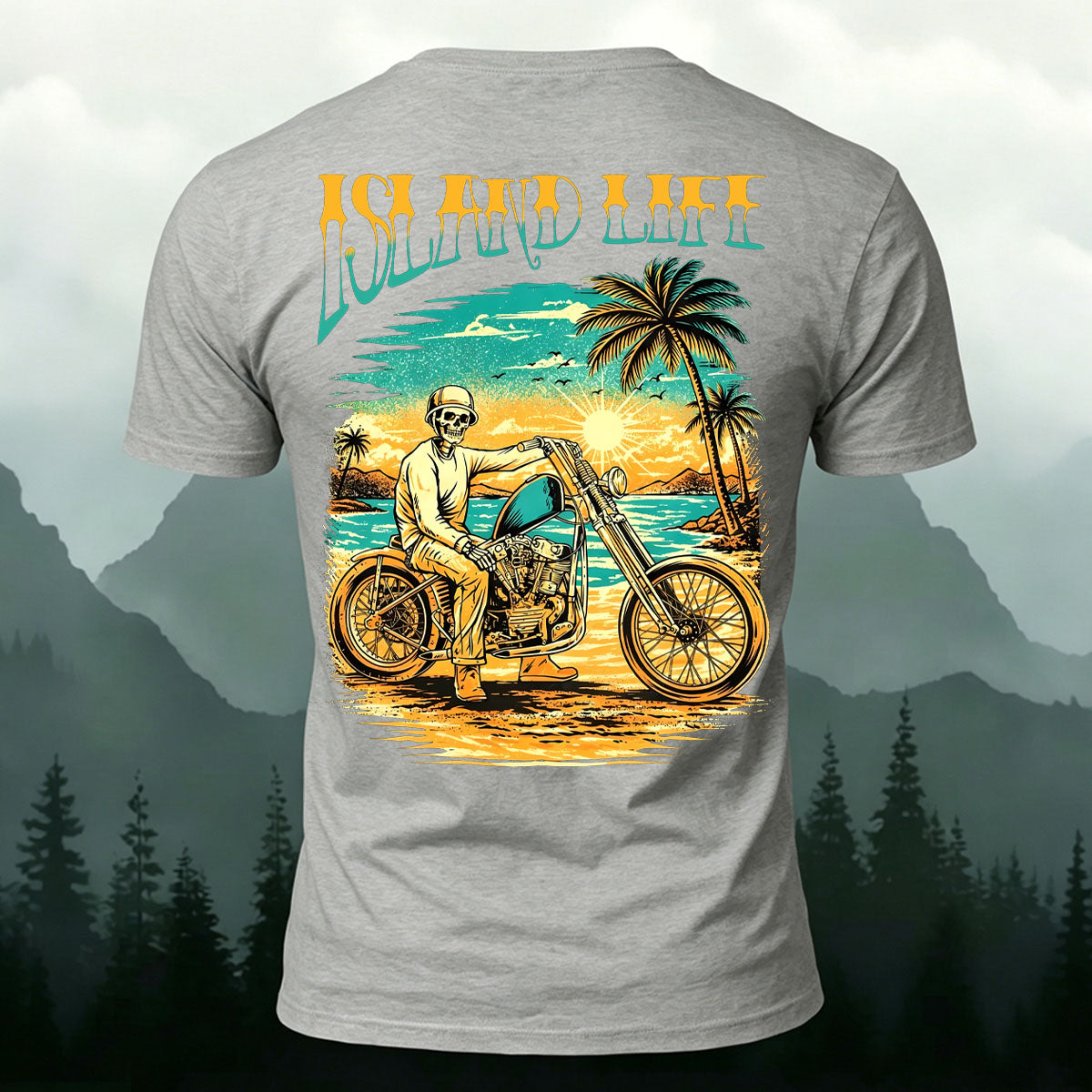 American Retro Motorcycle Skull Casual Cotton T-Shirt
