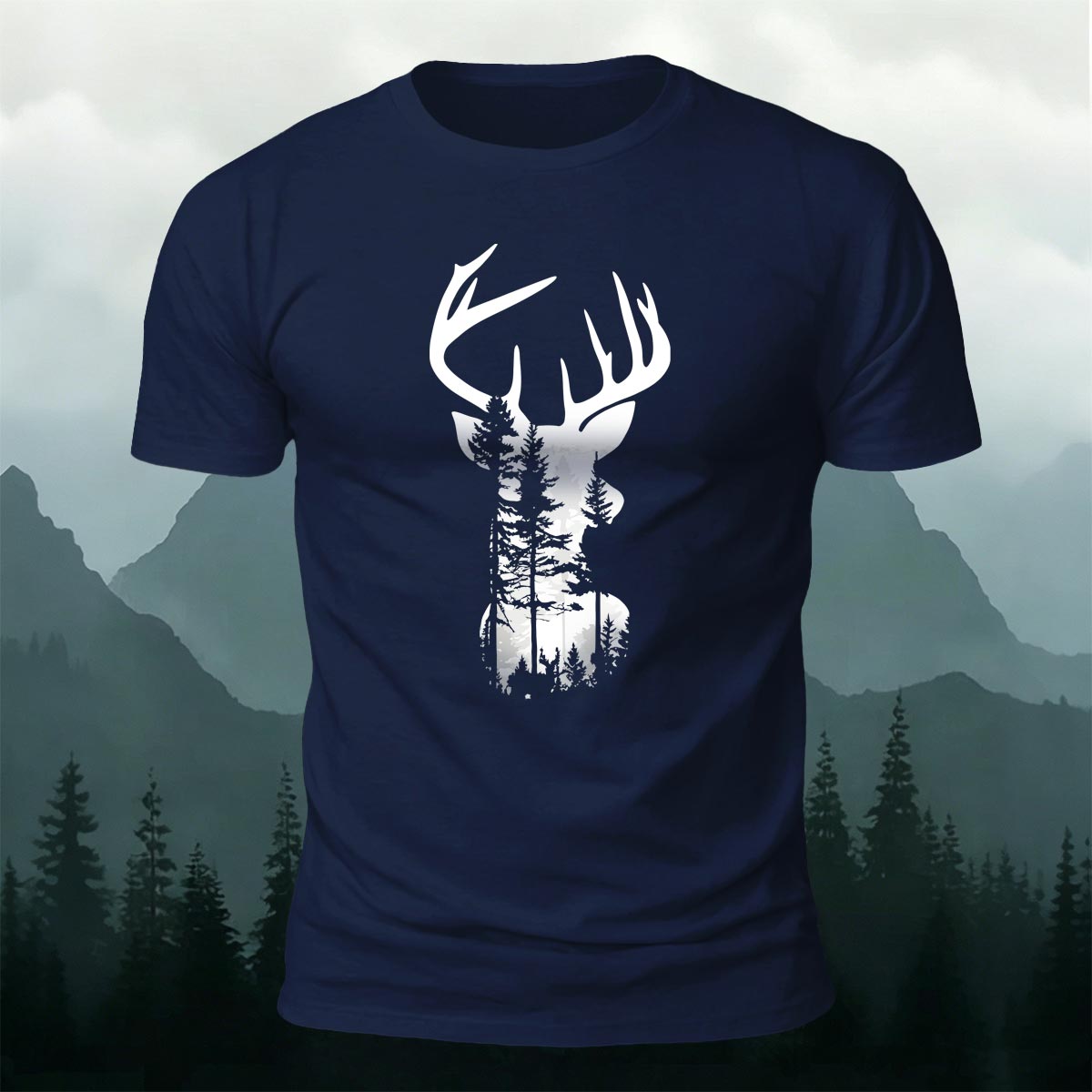 Moose Forest Print Natural Skin-Friendly T-Shirt