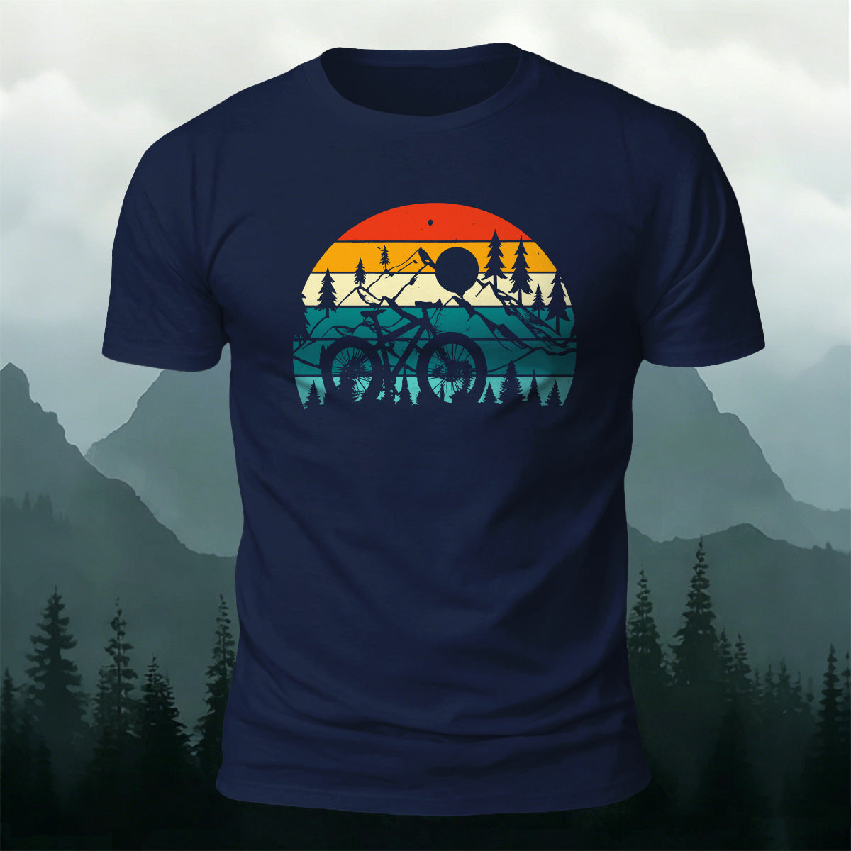 Mountain Biking in the Woods - Illustrated Cotton T-Shirt