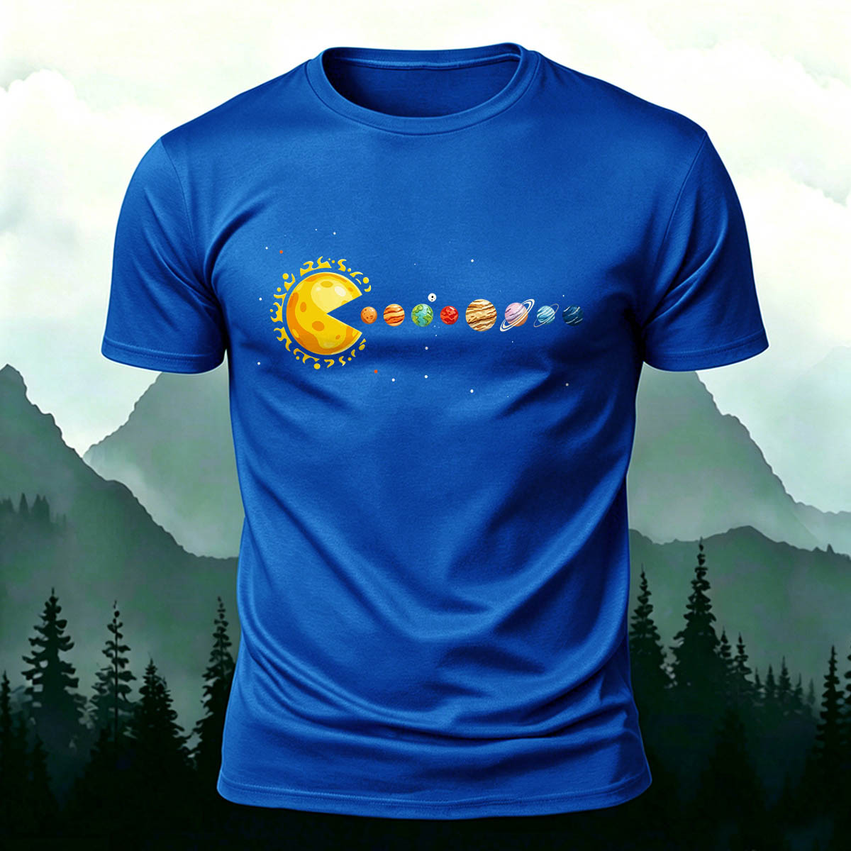 Fun Solar System Print Casual 100% Cotton T-Shirt