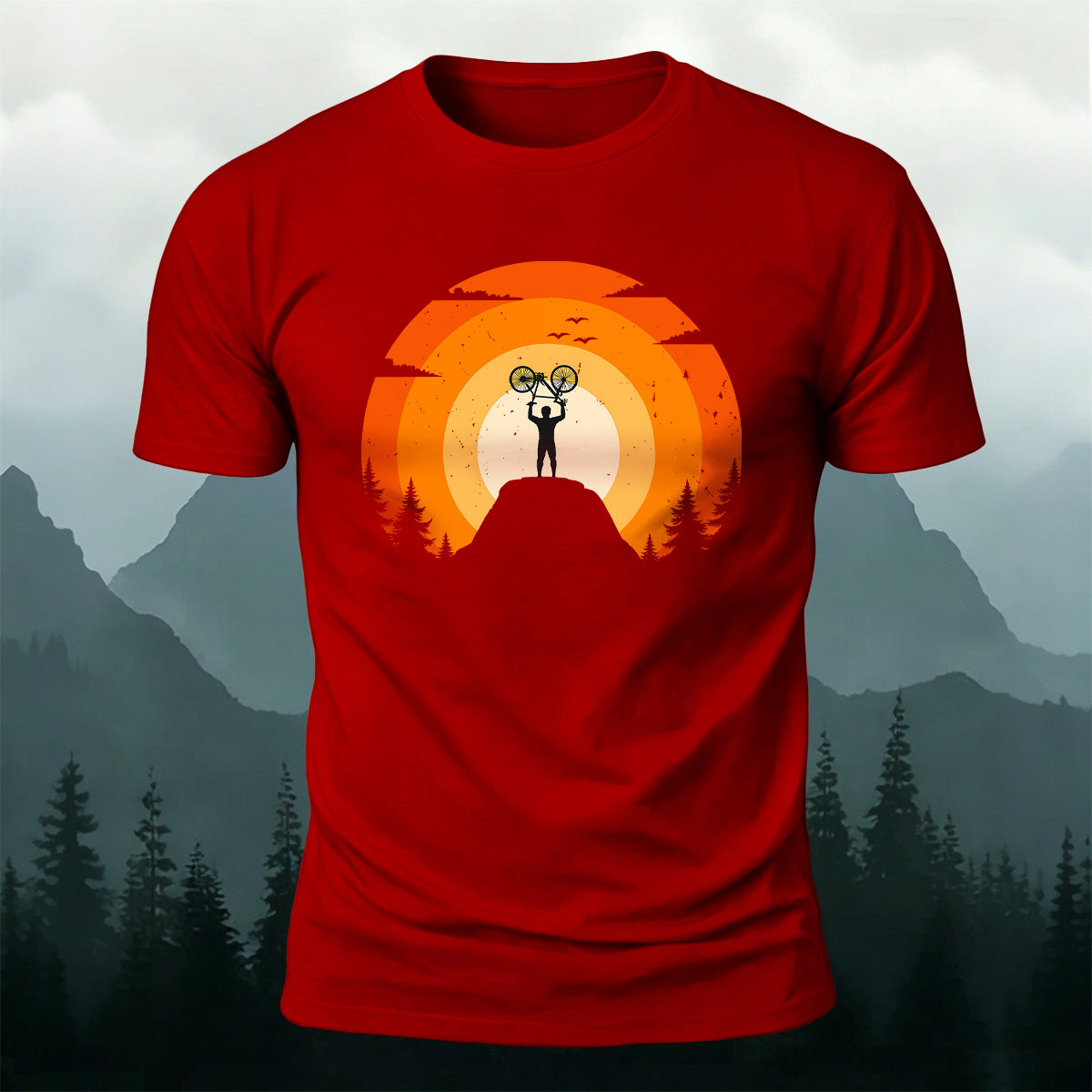Outdoor Cycling Art Print 100% Cotton Comfort T-Shirt Red