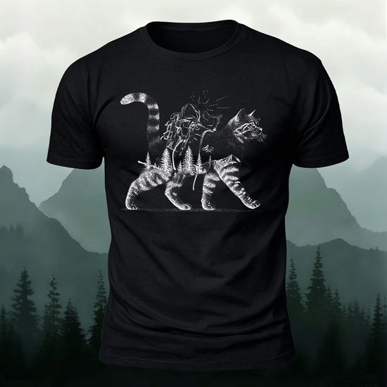 Scenic Kitten Pattern Premium Cotton Comfortable T-shirt Black