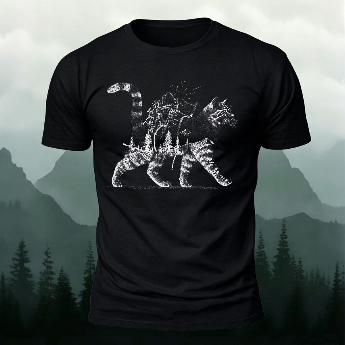 Scenic Kitten Pattern Premium Cotton Comfortable T-shirt Black