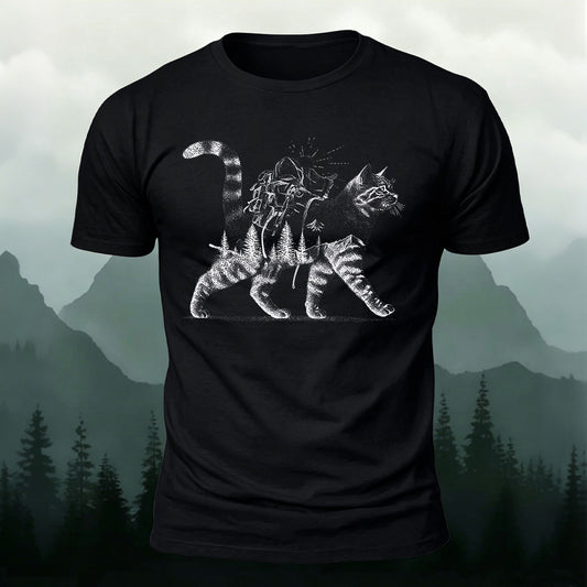 Scenic Kitten Pattern Premium Cotton Comfortable T-shirt Black