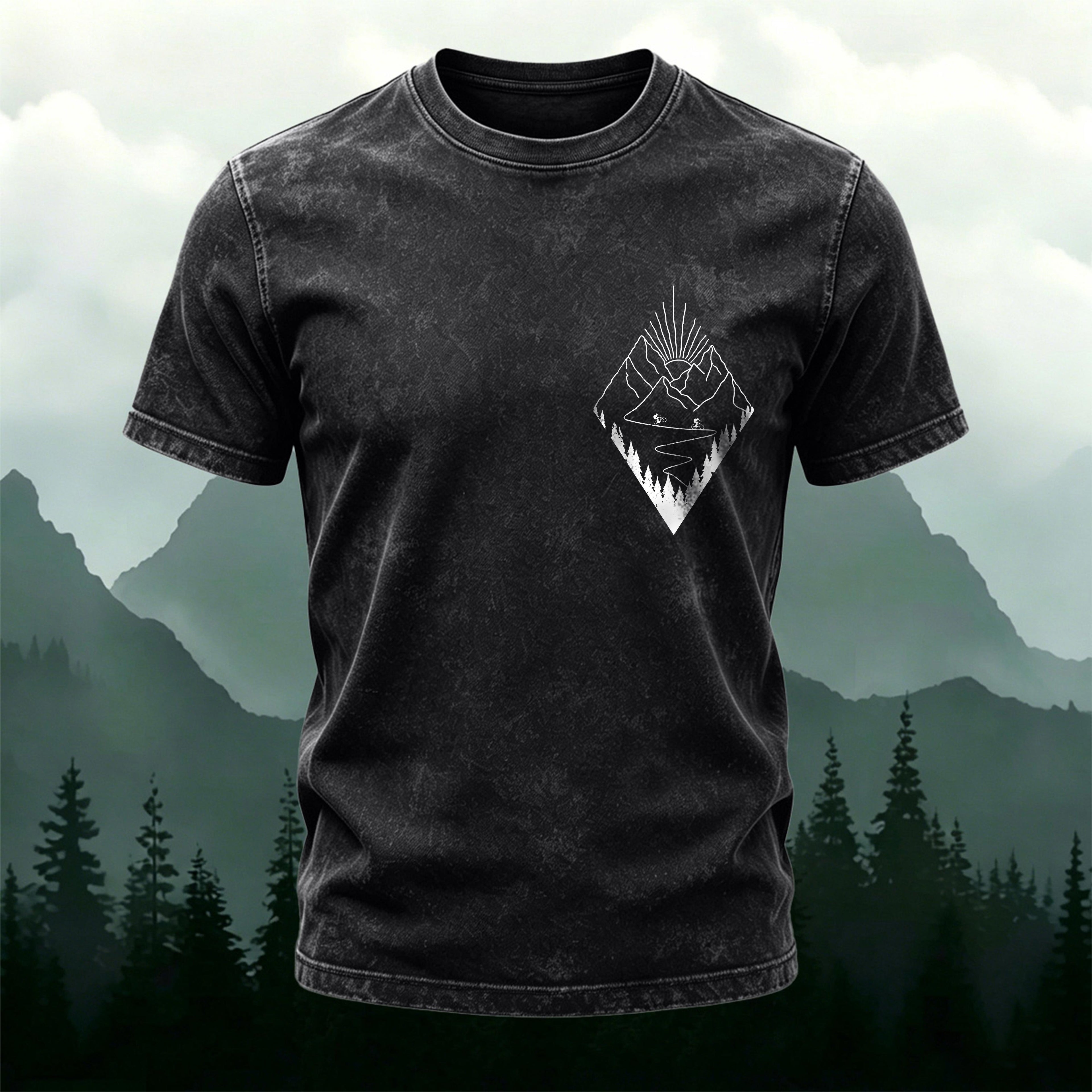 Simple Cycling Print Natural Washed Cotton T-Shirt