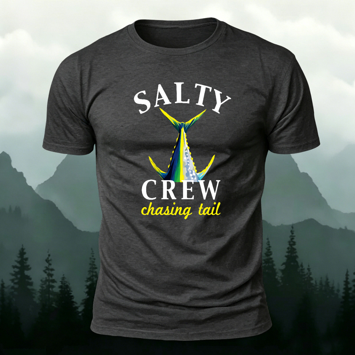 Chasing The Tail Fun Pattern Premium Cotton T-shirt Dark Grey