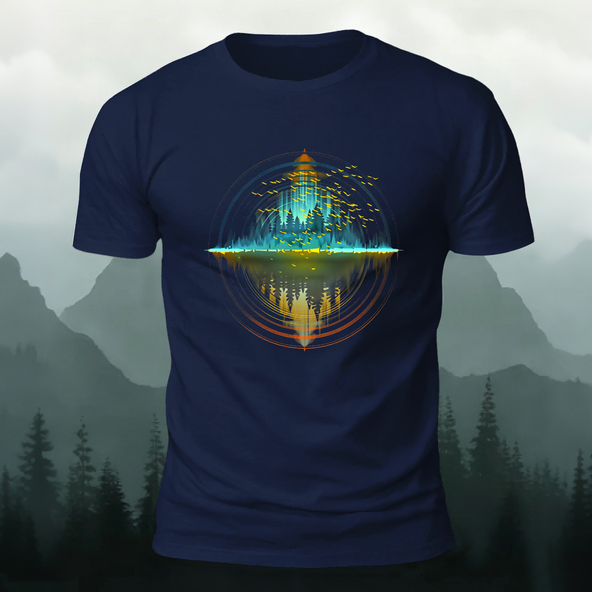 Scenic Print Outdoor Soft-touch Feel Casual T-shirt