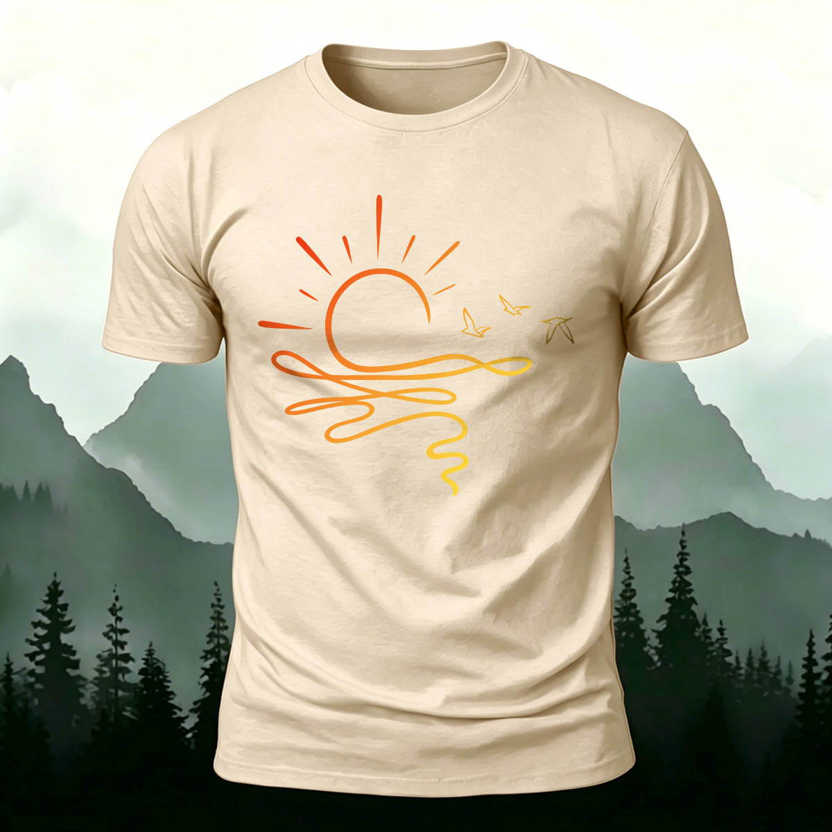 Line Sunset Minimalist Casual Skin-Friendly T-Shirt