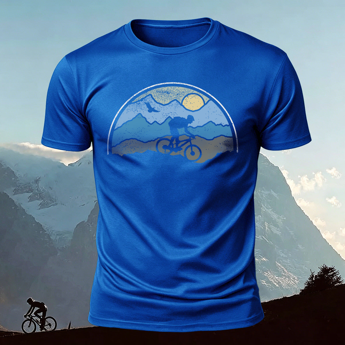 Sunset Cycling Print Outdoor Skin-friendly T-Shirt