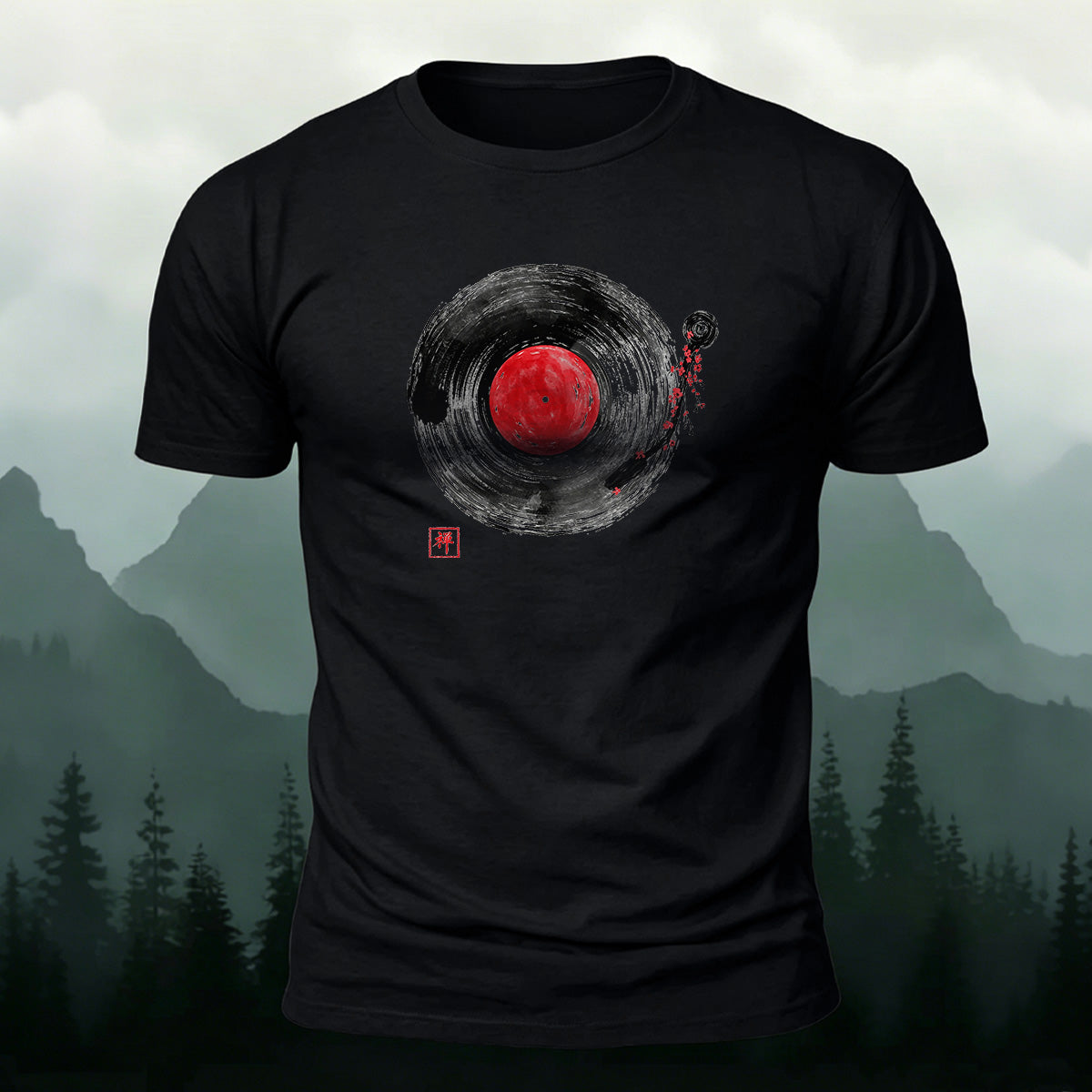Minimalist Music Player Print Soft-touch Feel T-shirt Black