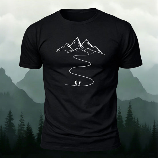 Hiking Style Pattern Skin-friendly Cotton T-shirt Black