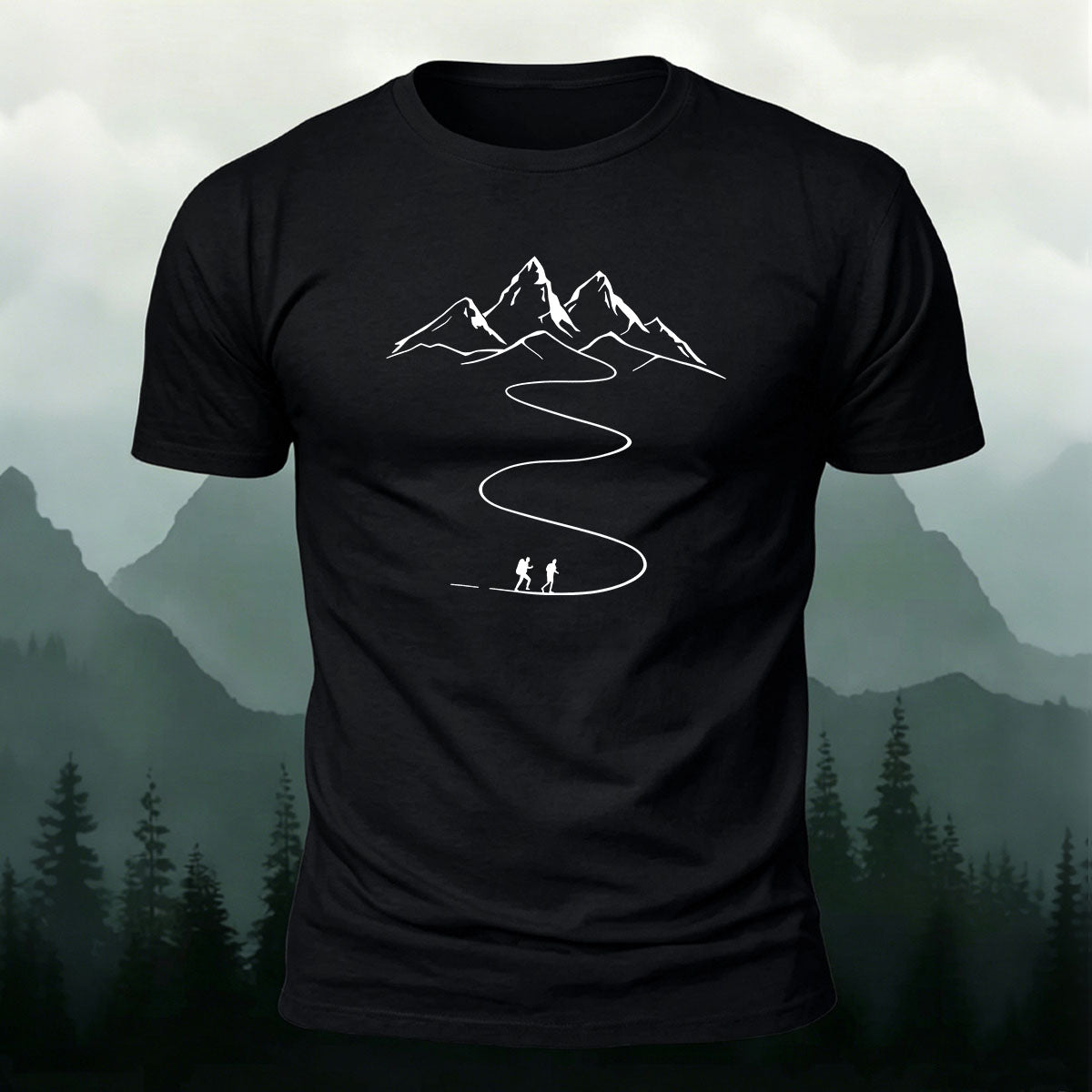 Hiking Style Pattern Skin-friendly Cotton T-shirt Black