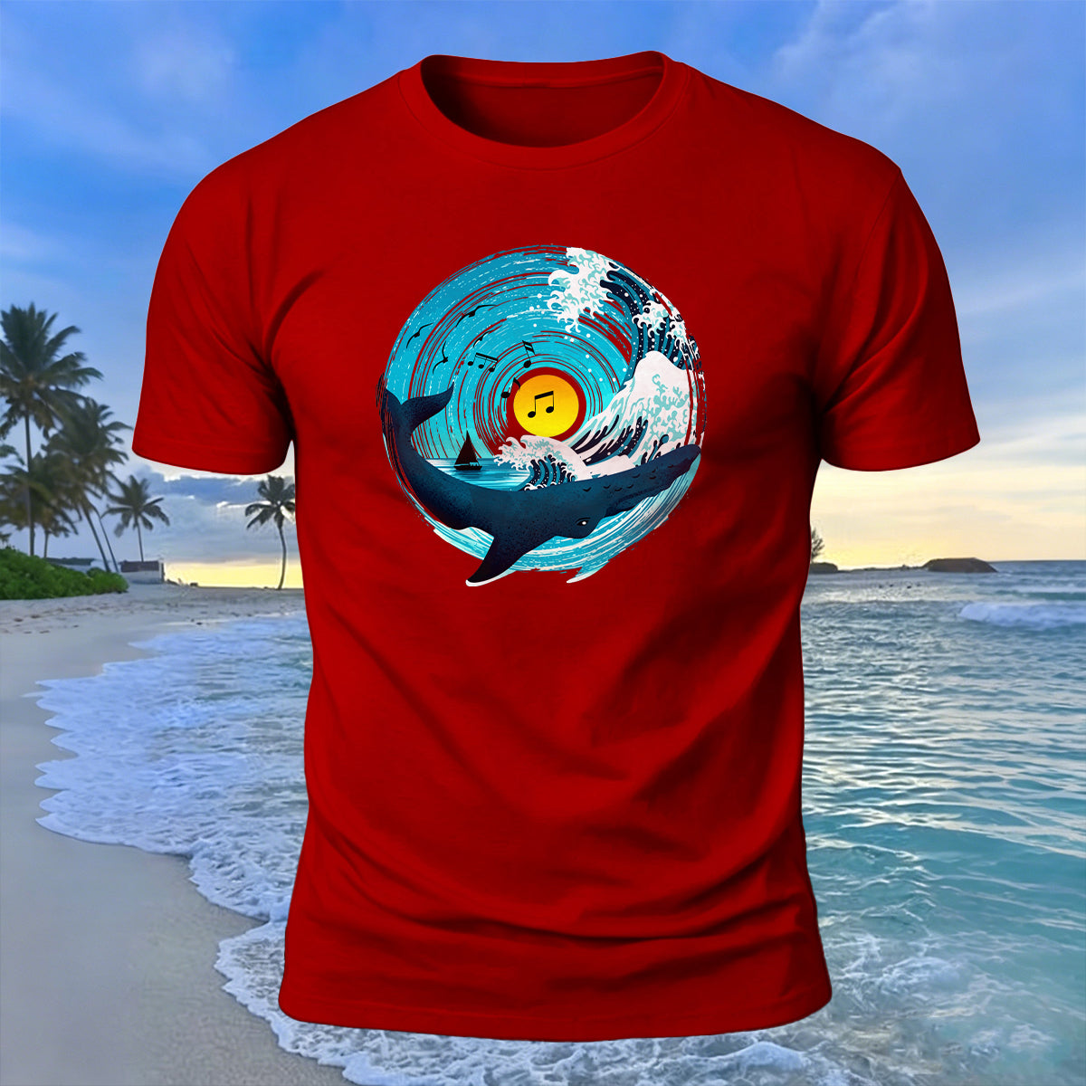 Music Ocean Print Beach Casual Breathable T-Shirt