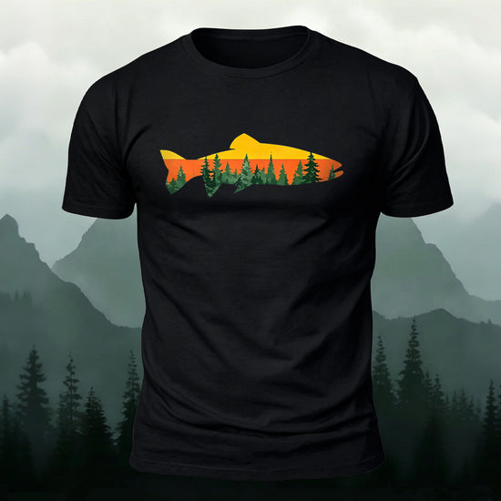 Fish Forest Printed 100% Cotton T-Shirt Black
