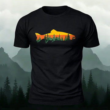 Fish Forest Printed 100% Cotton T-Shirt Black