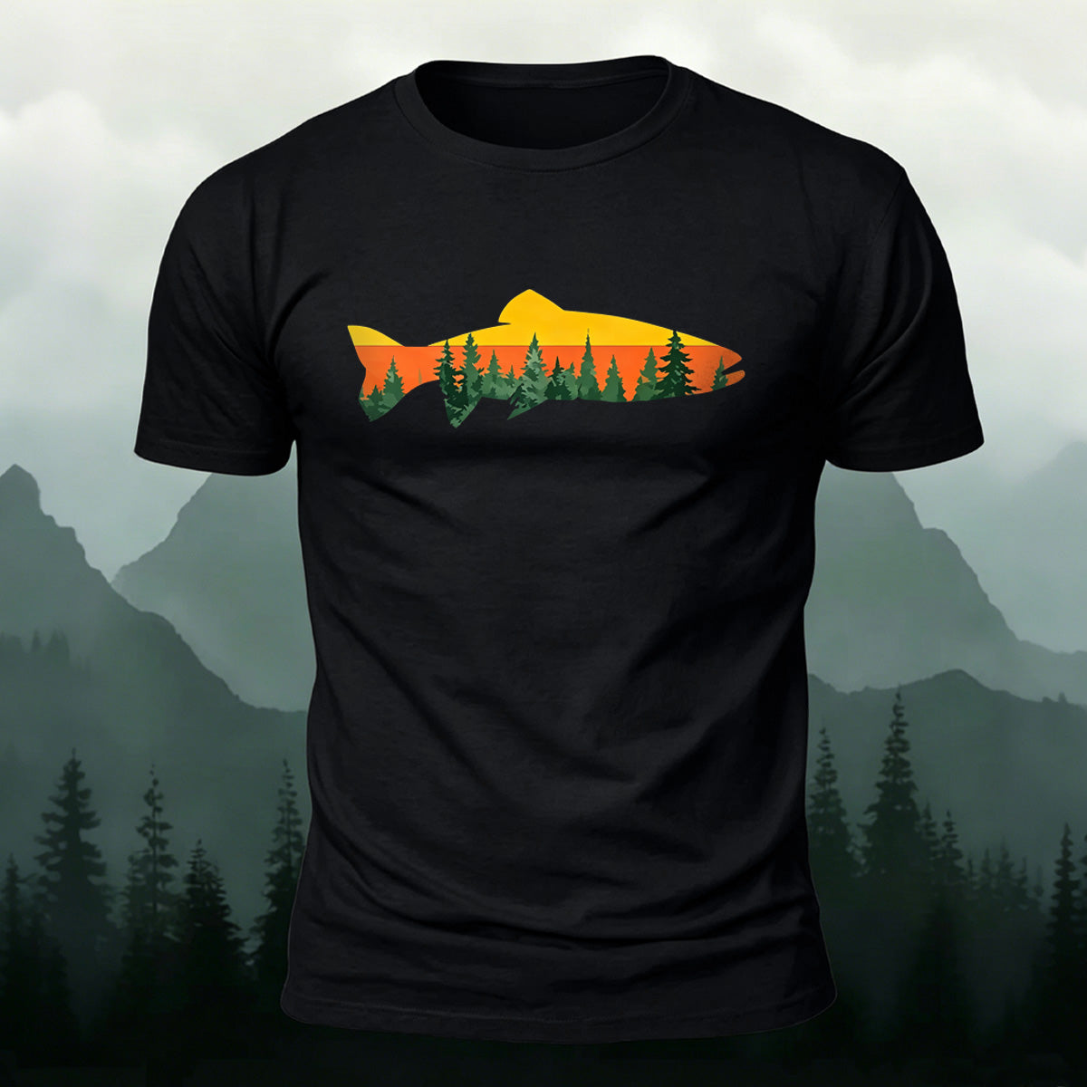 Fish Forest Printed 100% Cotton T-Shirt Black