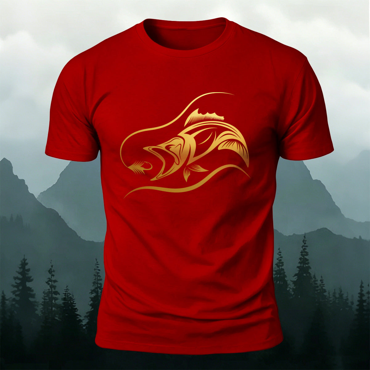 Fish Print on the Chest Cotton Casual T-Shirt