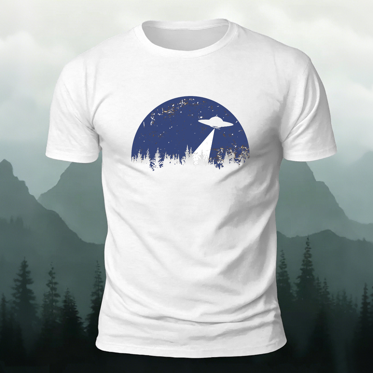 Alien Spaceship Pattern Skin-Friendly Casual T-Shirt White